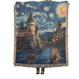 Starry NIght Hogwarts-Inspired Woven Blanket—Wrap Yourself in a Dreamy Blend of Magic and Masterpiece