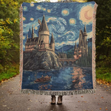 Starry NIght Hogwarts-Inspired Woven Blanket—Wrap Yourself in a Dreamy Blend of Magic and Masterpiece