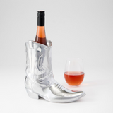 Silver Cowboy Boot Wine Chiller—Saddle Up for Celebration—This Wine Chiller Puts a Playful Western Spin on Entertaining