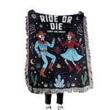 Personalized Western Spooky Skeleton Couple Woven Blanket—Where Spooky Meets Western Romance in the Coziest Way Possible