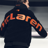 Reiss McLaren F1 Team Embroidered Fleece Jacket—This Oversized Black Fleece Jacket Is Revved Up With a Bold McLaren Papaya