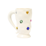 Gemstone Gala Coffee Mug—This Creamy, Off-White Ceramic Mug Is Adorned With an Array of Glittering Gemstone Accents, Creating a Dazzling Spectacle With Every Sip