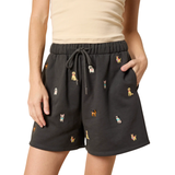 Fave Little Things Embroidered Charcoal Dogs Shorts—These Charming Charcoal Shorts Are Scattered With Adorable, Intricately Stitched Dog Breeds