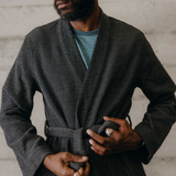 The Après Robe in Charcoal Sashiko—Ultra-Durable Japanese Sashiko Weave Offers Luxurious, High-Texture Comfort