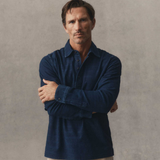 Taylor Stitch Indigo Knit Stripe Long Sleeve Polo—Unique Indigo-Dyed Knit Fabric Ages and Fades Beautifully