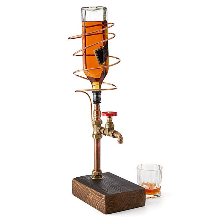 Industrial Brass & Copper Drink Dispenser—Made by Hand, This Drink Dispenser Sports a Length of Copper Tubing That Hugs Any Bottle