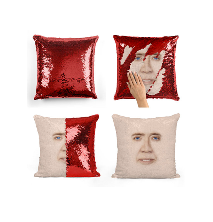 NICOLAS CAGE FACE SEQUIN PILLOW