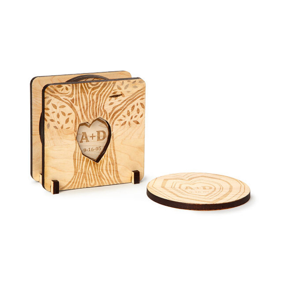 Carved with Love Personalized Coasters—Engraved with Your Initials and Anniversary, This Coaster Set Is a Charming Symbol of Enduring Love