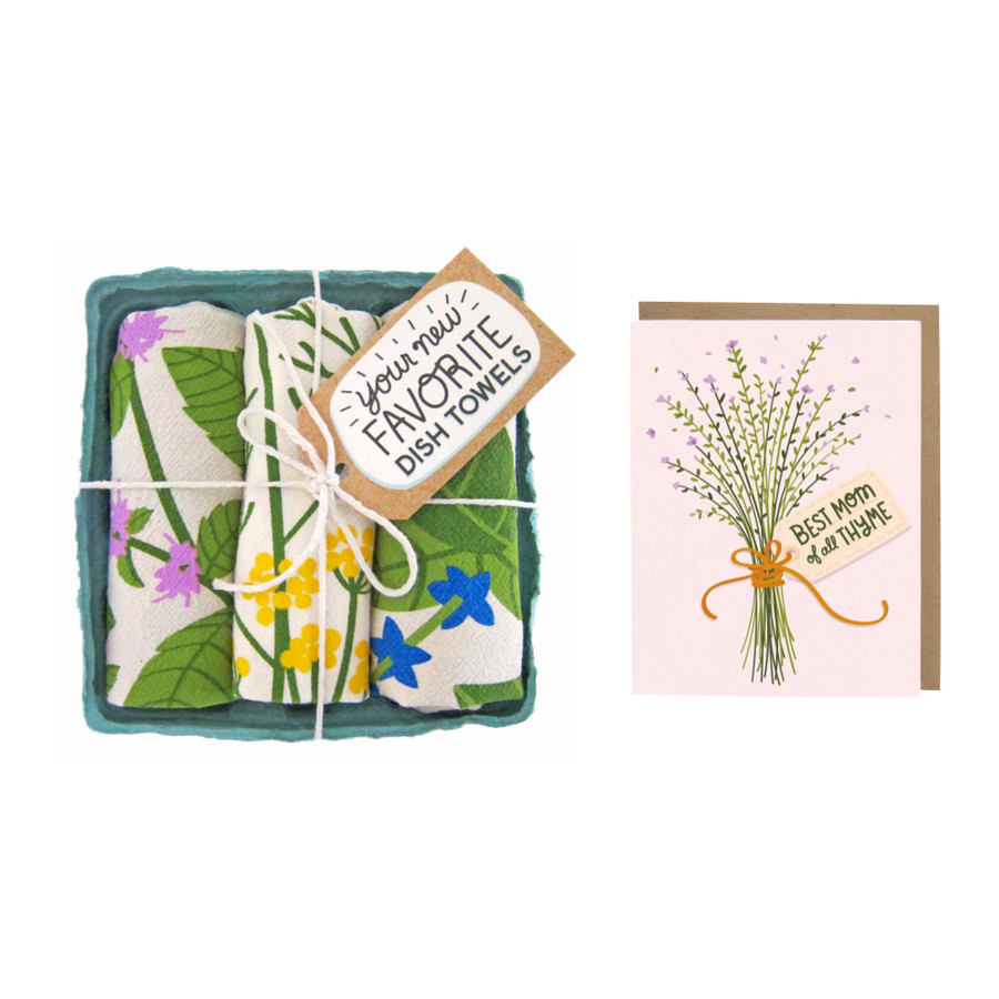 Best Mom of all THYME Dish Towel + Card Gift Bundle