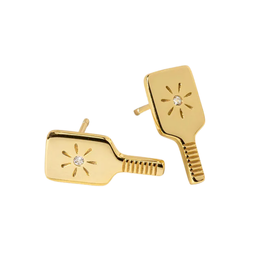 Pickleball Paddle Earrings—Get In On The Pickleball Craze With This Shimmering Golden Paddle Pair