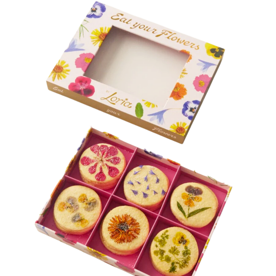 Eat Your Flowers Flower Pressed™ Shortbread Cookies—Skip The Bouquet and Send This Dozen of Uniquely Designed Vanilla Shortbread Cookies Featuring Handpicked Edible Flowers and Herbs