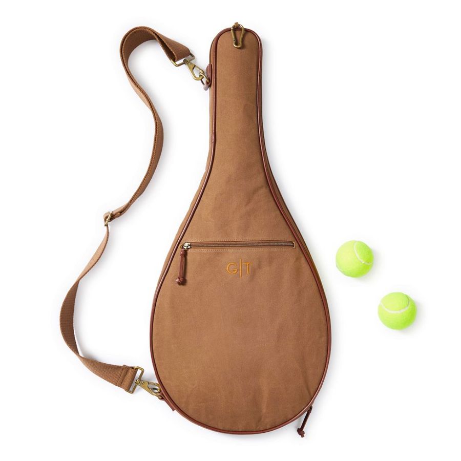 Mercer Monogrammed Tennis Racket Cover—Designed With Both Durability And Style In Mind, This Tennis Racket Cover Is Crafted From Waxed Canvas With Leather Details