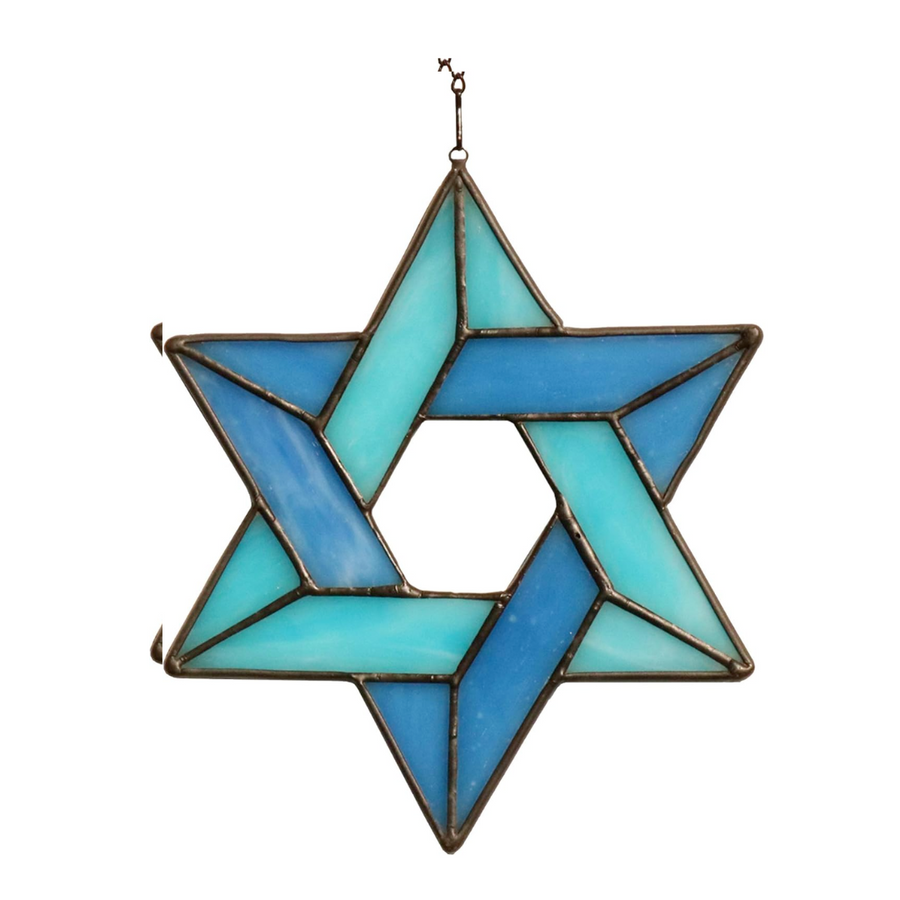 Jewish Star Stained Glass Window Hanging—Crafted with Vibrant, Meticulously Arranged Stained Glass, This Piece Adds a Touch of Cultural Richness and Spiritual Beauty to Any Room