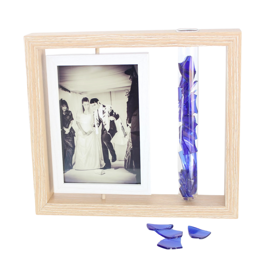 Jewish Wedding Broken Glass Photo Frame—This Beautifully Crafted Frame Elegantly Displays a Cherished Photo Alongside the Shards of the Symbolic Glass