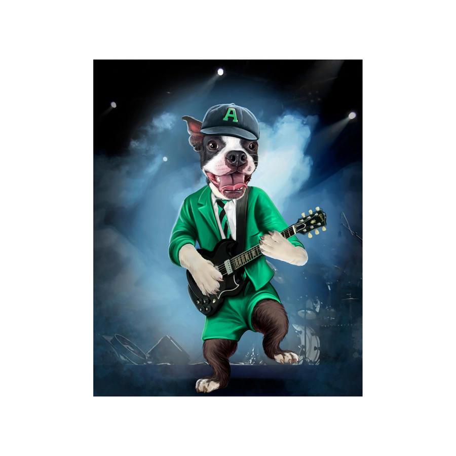 AC/DC Angus Young-Inspired Custom Dog Poster—Add a Touch of Musical Rebellion to Your Space With This Rocking Canine Companion