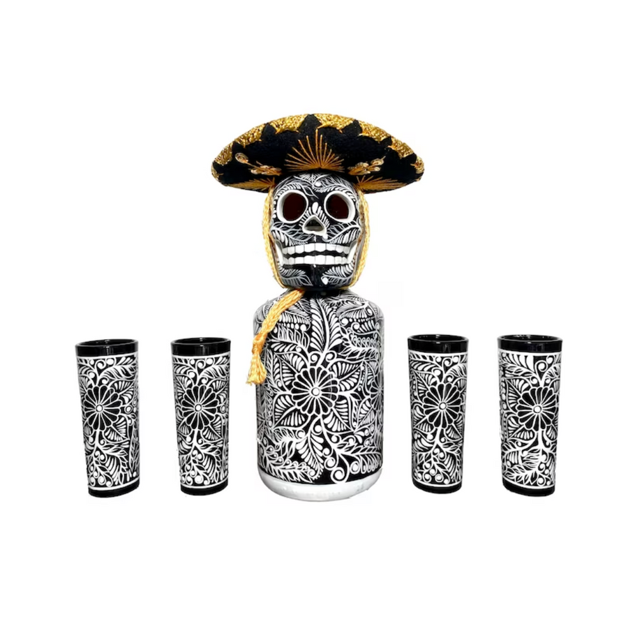 Personalized Hand-Painted Tequila Decanter Set—One Of A Kind Hand-Painted Decanter Set, Skillfully Crafted By An Artisan In Mexico