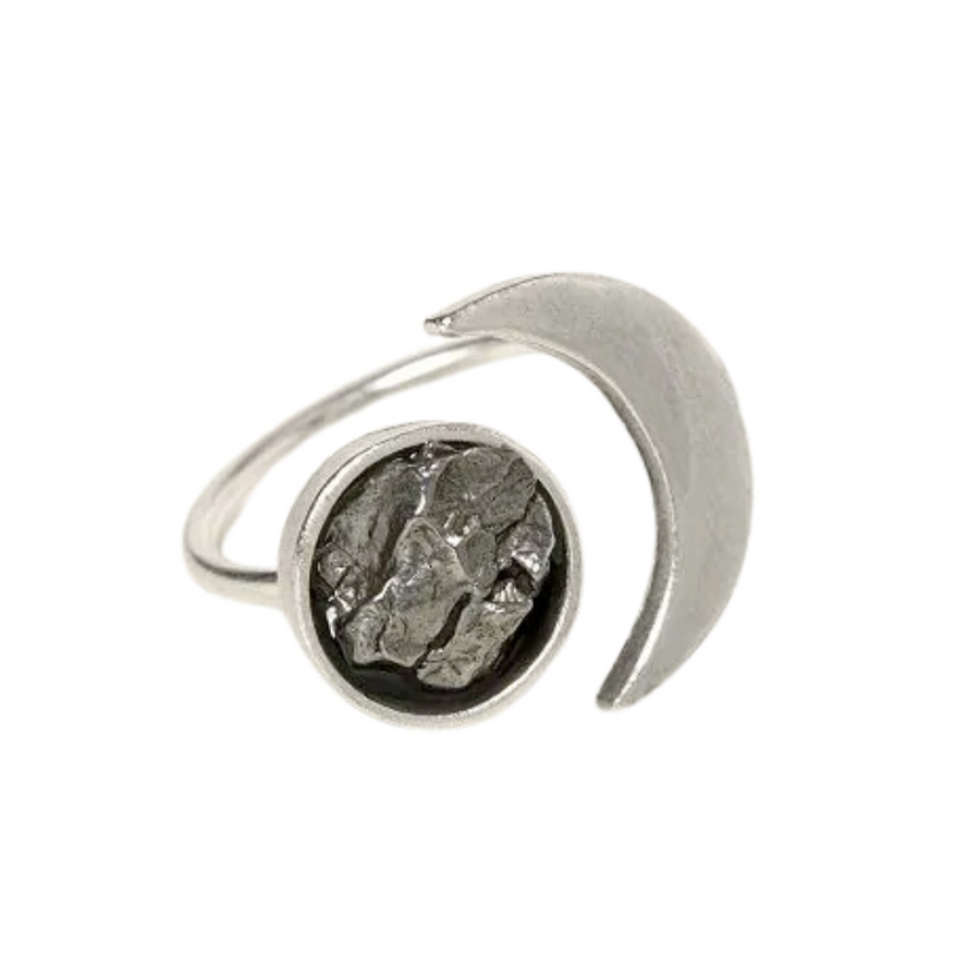 Crescent Moon & Meteorite Wrap Ring—You’ll Have the Cosmos Wrapped Around Your Finger (Literally) with This Beautiful Handmade Ring Made with Real Meteorite