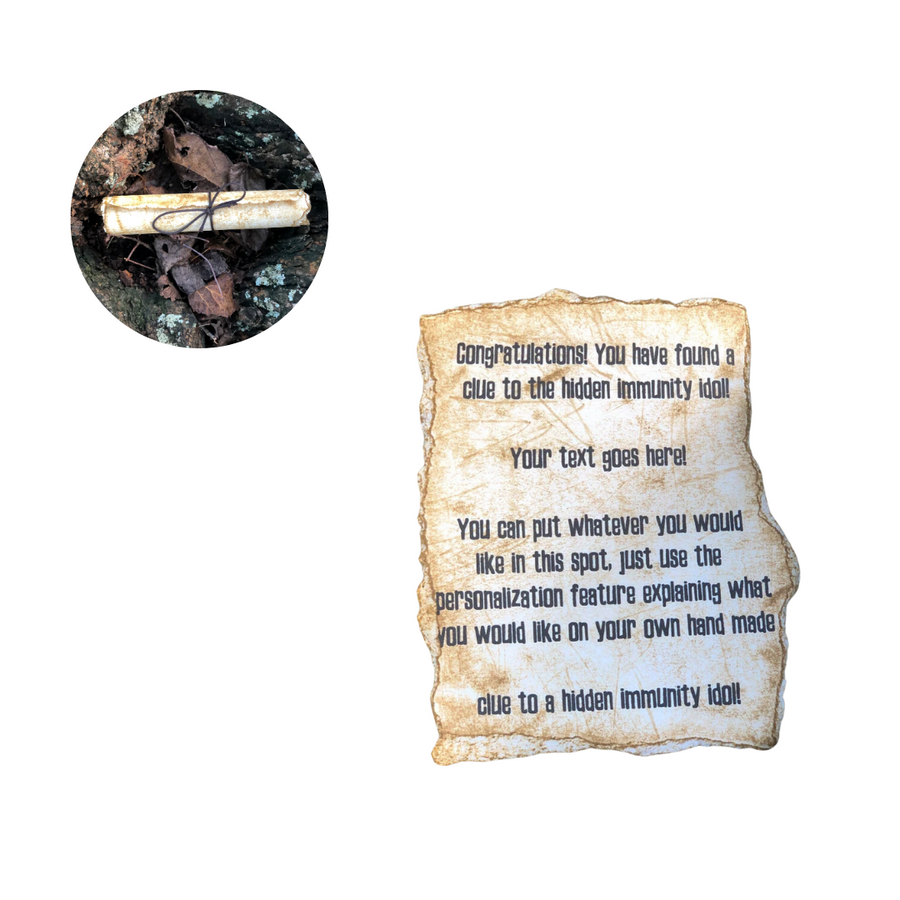 Survivor-Inspired Customizable Immunity Idol Clue—Tap Into Their Survivor Fandom With this Custom Scroll Paying Homage to the Much-Desired Immunity Idols Found in the Game