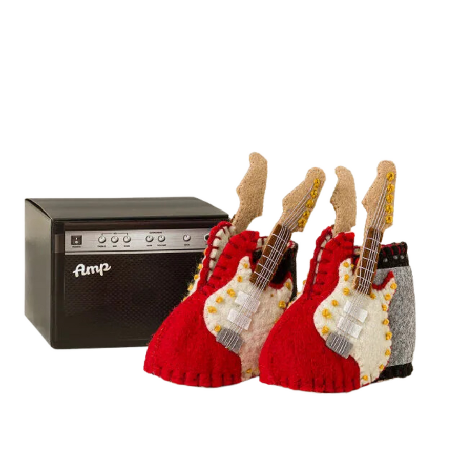 Born to Rock Guitar Booties—Get Little Rock Stars Ready For Their Main-Stage Debuts With Handmade, Guitar And Amp-Shaped Booties Made Of Sheep’s-Wool Felt