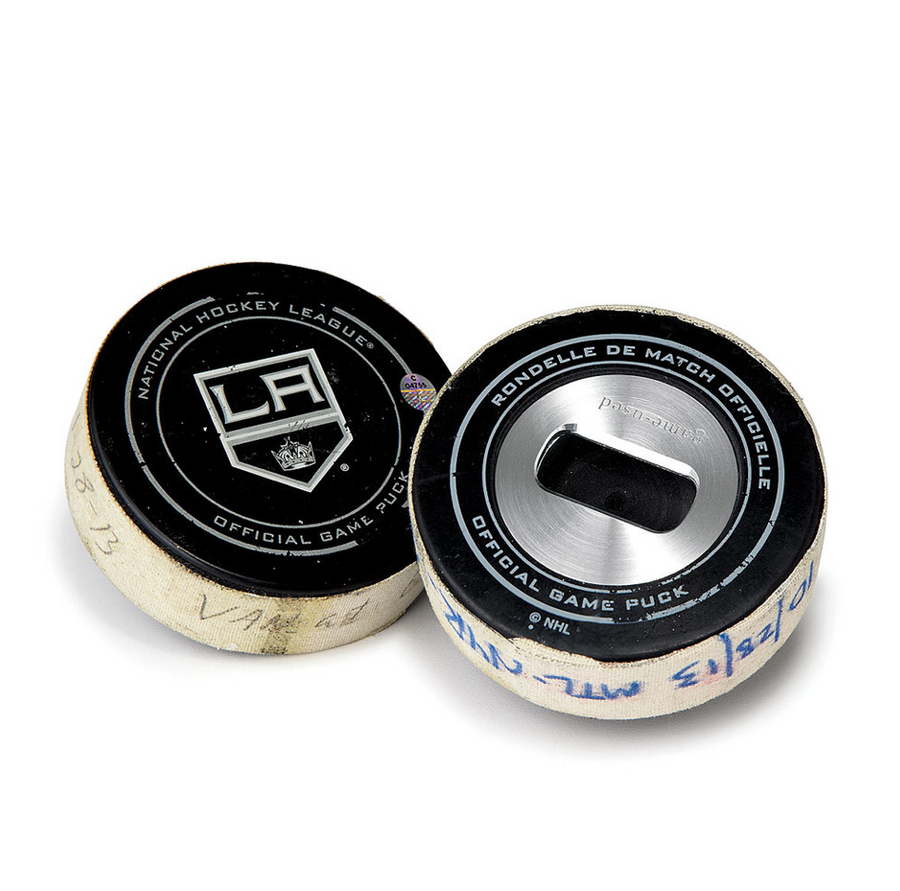 Game-Used Hockey Puck Bottle Opener—Pucks Retired From Their Glory Days Gliding Across NHL Rinks Get Another Shot As Clever Bottle Openers
