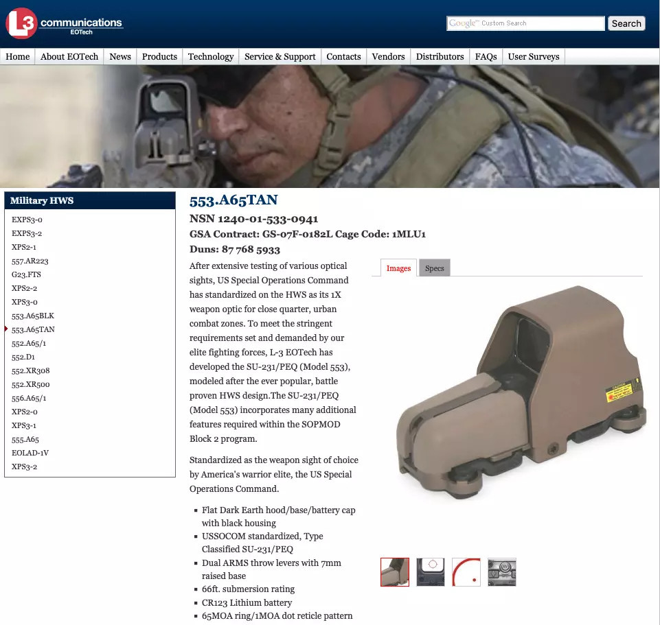 Surplus EOtech SU-231/PEQ Holographic Weapon Sight 553 Black