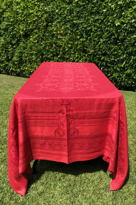 Linen Tablecloth, Red, Reversible 70" x 122"