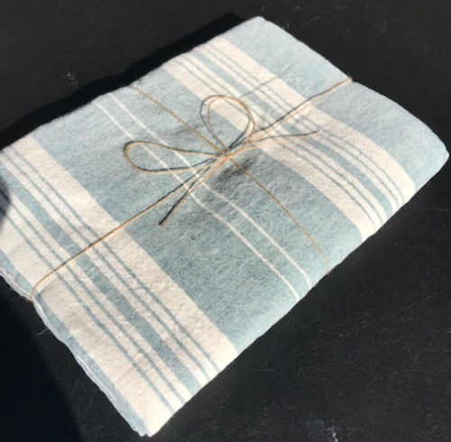 Linen Throw, White and Blue Stripes