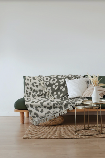 Leopard Kaki Bed or Sofa Throw