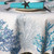 Lagoon Coral  Blue Coated Tablecloth