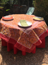 Pair our organza with our round 110" orange, red, yellow or green Provence tablecloth 