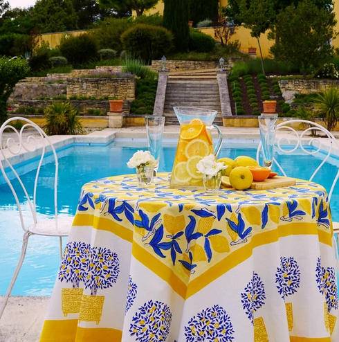 Lemon Tree Blue Yellow Tablecloth 71