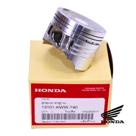 Genuine Honda 13104-KWW-740 standard 50mm motorcycle piston for Wave 110i and CRF110F, standalone shot showing the bare metal piston crown and skirt.