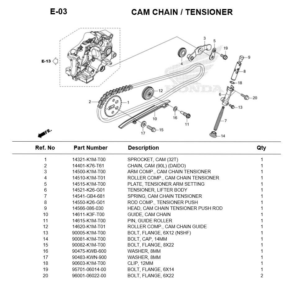 E-03-CAM CHAIN / TENSIONER HONDA WAVE125i 2023
