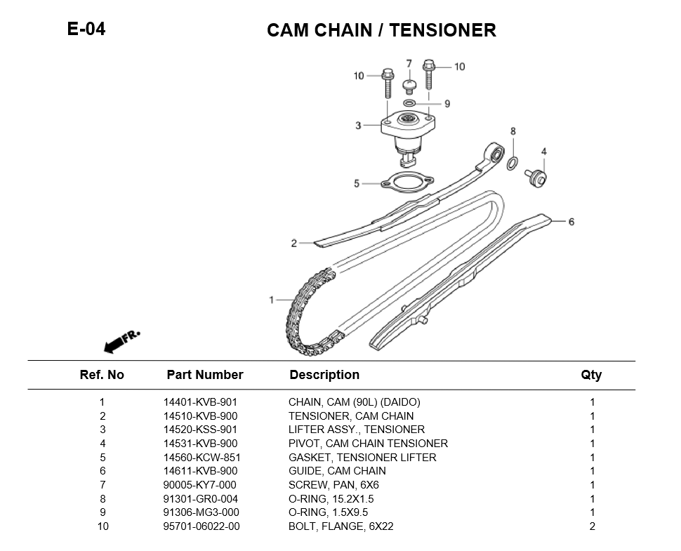 E-04-CAM CHAIN / TENSIONER FOR HONDA CLICK110 2007 ENGINE PARTS