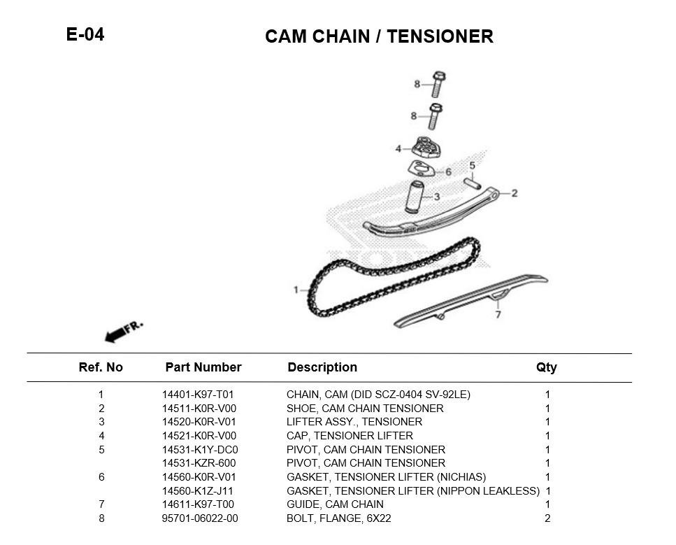 E-04-CAM CHAIN/TENSIONER FOR HONDA PCX160 2025