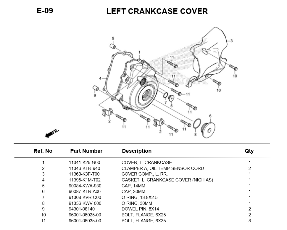 E-09-LEFT CRANKCASE COVER HONDA WAVE125i 2025
