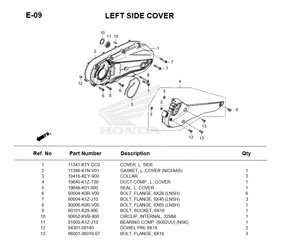E-09-LEFT SIDE COVER FOR HONDA PCX160 2025