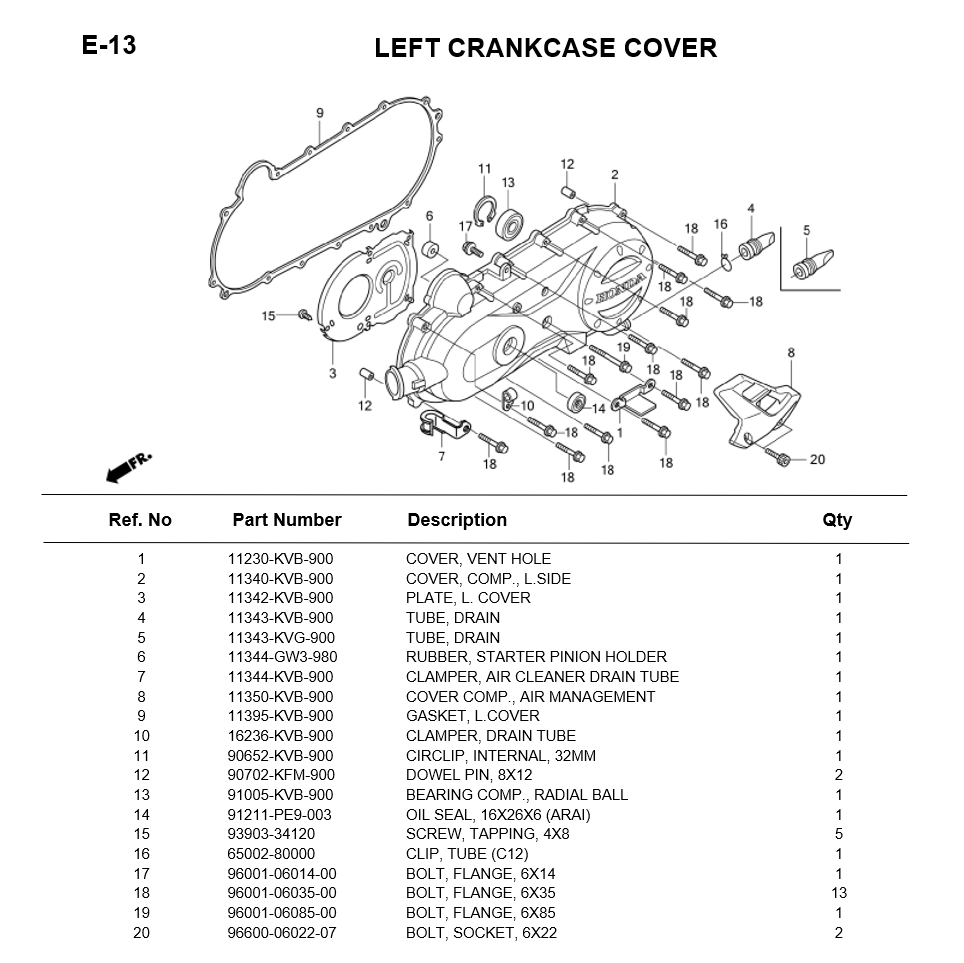 E-13-LEFT CRANKCASE COVER FOR HONDA CLICK110 2007 ENGINE PARTS