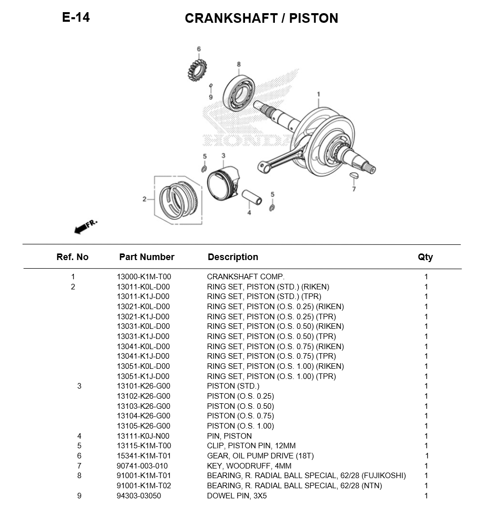 E-14-CRANKSHAFT / PISTON HONDA WAVE125i 2025