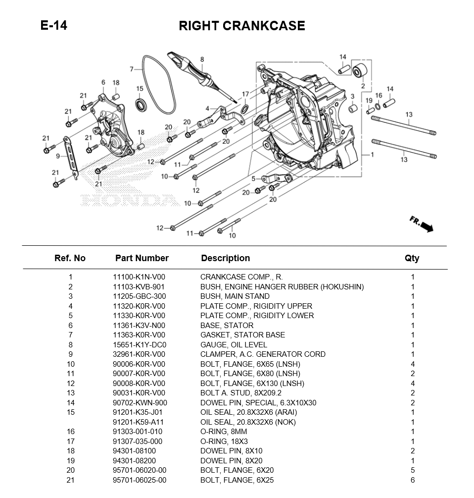 E-14-RIGHT CRANKCASE FOR HONDA PCX160 2025