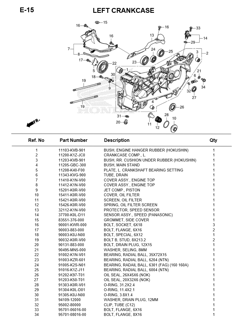 E-15-LEFT CRANKCASE FOR HONDA PCX160 2025