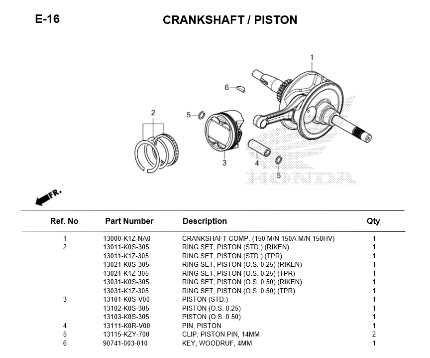 E-16-CRANKSHAFT/PISTON FOR HONDA PCX160 2025