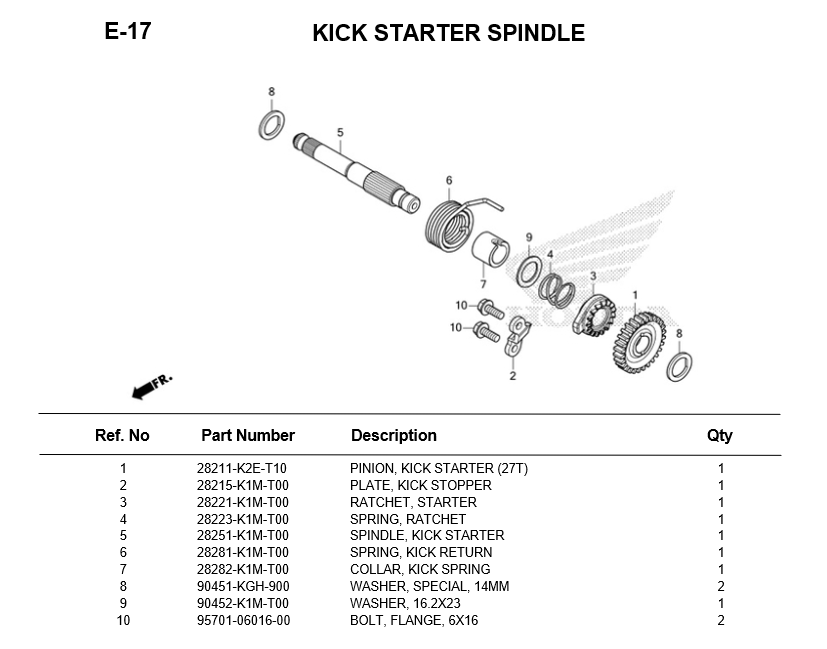 E-17-KICK STARTER SPINDLE HONDA WAVE125i 2023