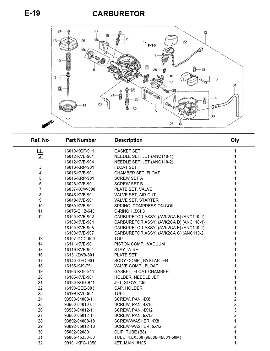 E-19-CARBURETOR FOR HONDA CLICK110 2007 ENGINE PARTS