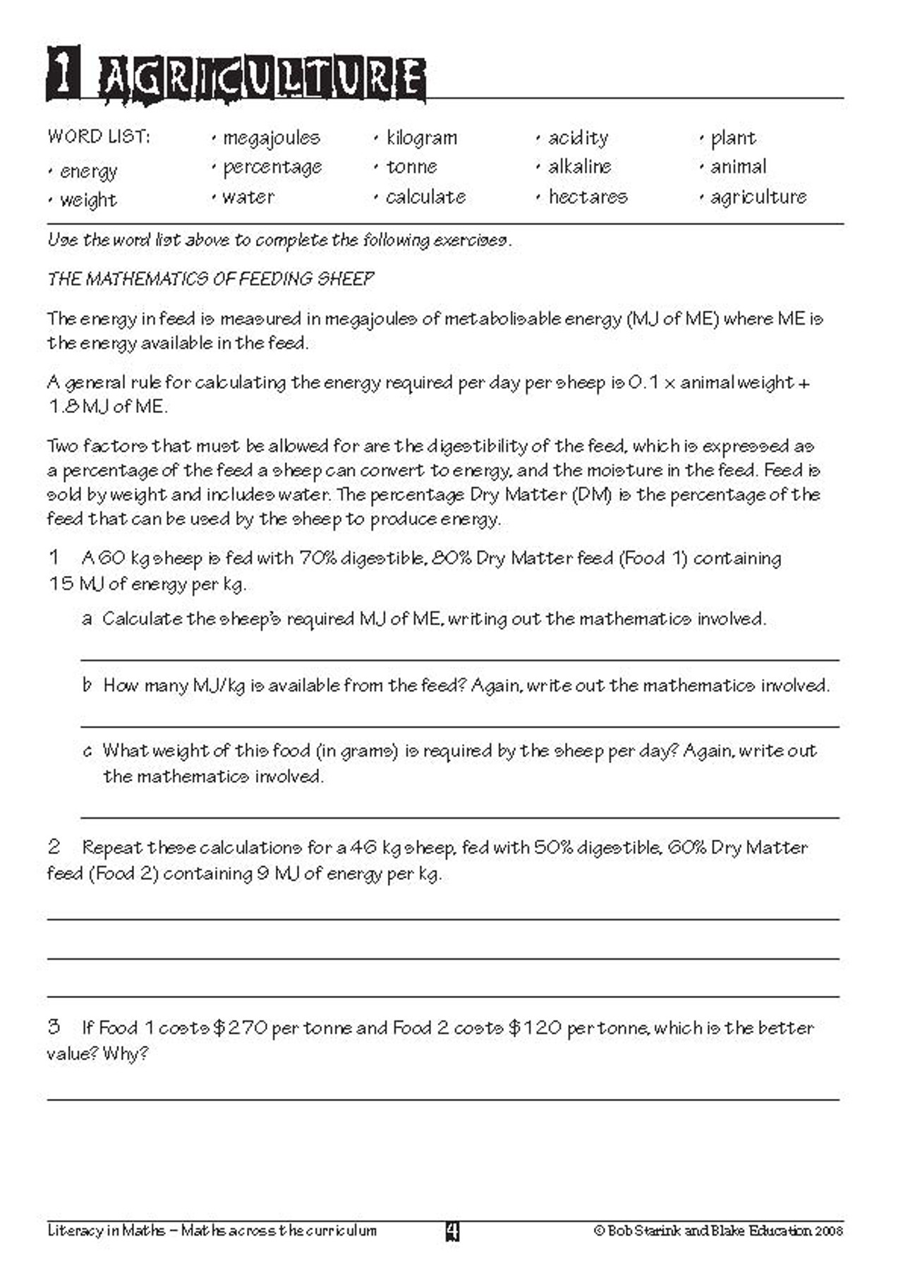 Literacy in Maths Maths Across the Curriculum Blake Education