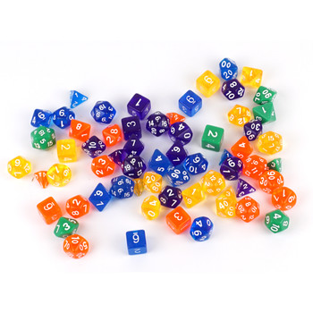 Wiz Dice 7 Piece RPG Polyhedral Translucent / Opaque Dice Set Bundle