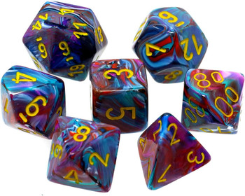 Chessex 7 Piece 16mm RPG Festive Mosaic / Yellow Dice Set CHX 27450 - Open Box