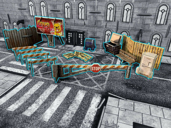 Battle Systems Urban Apocalypse Terrain Street Accessories II - 28-35mm RPG / Wargames 40k Crisis Protocol Modern Zombies Card Scenery