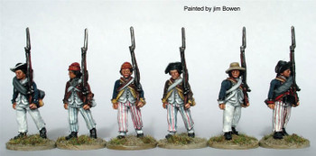 AWI American Infantry in Regimental Coats, Overalls & Various Hats, Advancing, Shouldered Arms