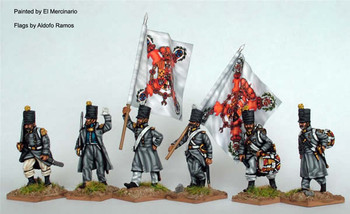 Carlist War Isabelino Infantry Command Marching / Advancing, Greatcoats & Covered Shako - Available to Order